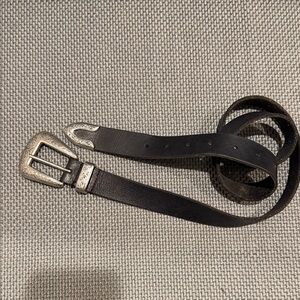 Urban Outfitters Black Leather Belt with Engraved Silver Buckle